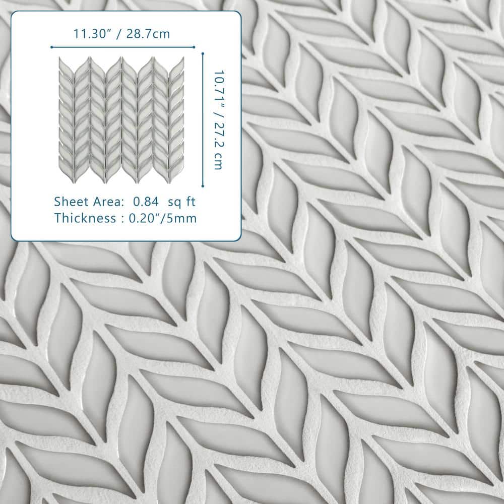 White Glazed Leaf Waterjet Recycled Glass Mosaic Tile