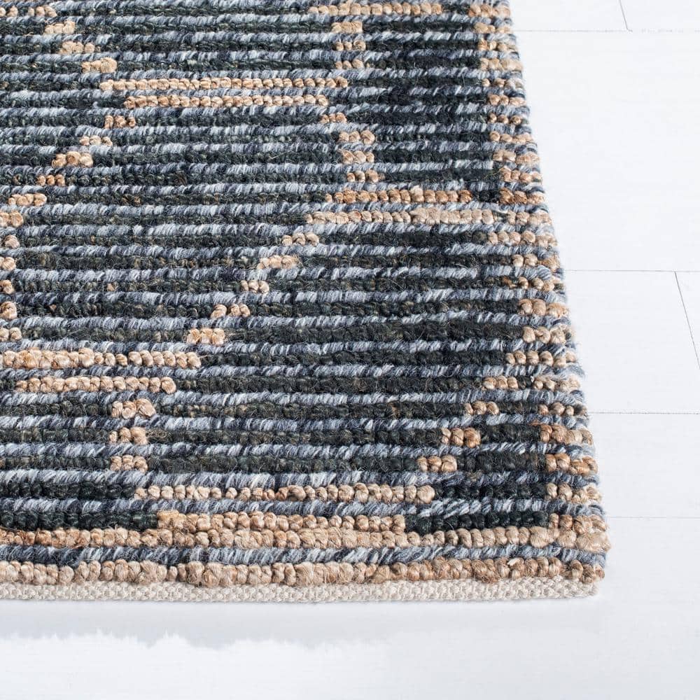 Beige and Charcoal Hand-Knotted Wool Runner Rug