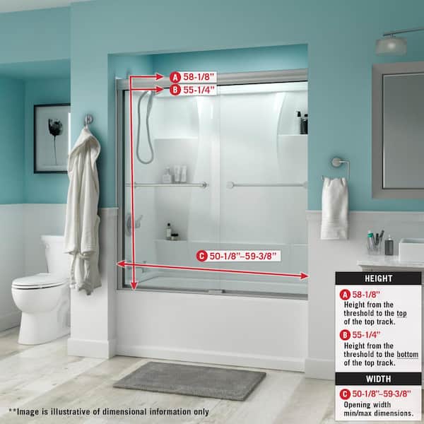 Simplicity 60 in. x 58-1/8 in. Semi-Frameless Traditional Sliding Bathtub Door in Bronze with Mozaic Glass Simplicity 60 in. x 58-1/8 in. Semi-Frameless Traditional Sliding Bathtub Door in Bronze with Mozaic Glass