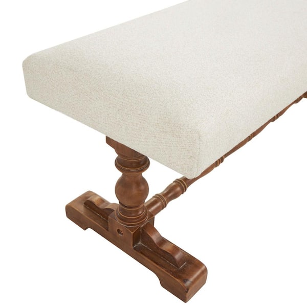 Litton Lane Cream Arm Bedroom Bench with Brown Traditional