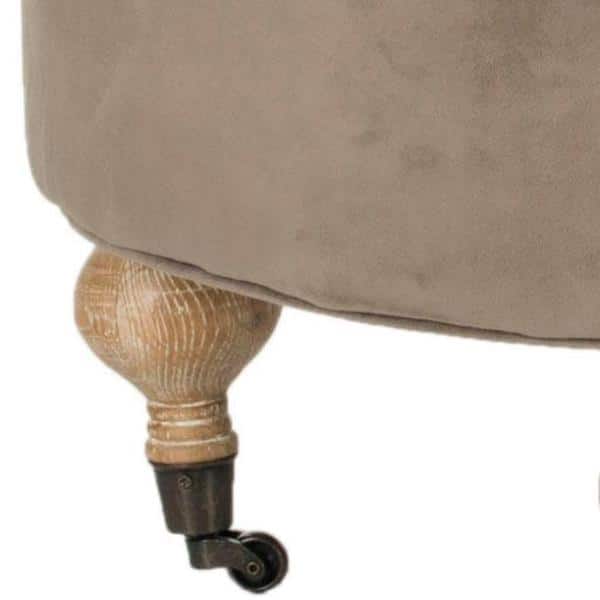 Clara Gray Tufted Round Cotton Velvet Ottoman