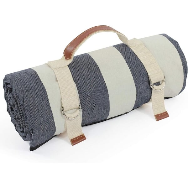 Waterproof Picnic Blanket Portable with Carry Strap for Beach Mat or Family Outdoor Camping Party (Denim Blue)