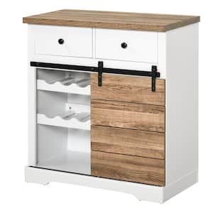 Brown White Storage Cabinet with Wine Racks for Kitchen