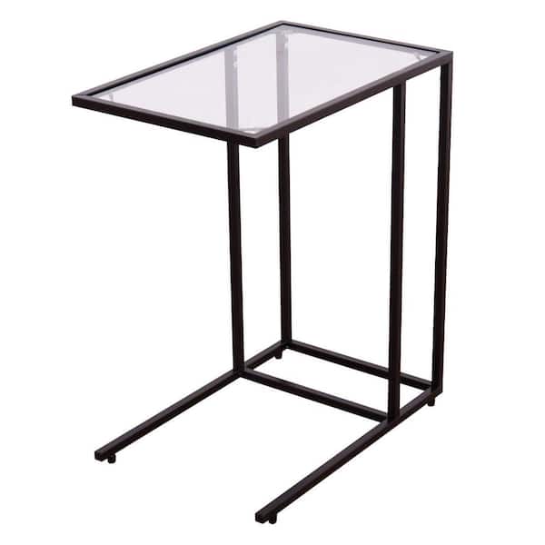 Costway 22 in. W Brown Coffee 25.5 Height Rectangle Glass End Table 2-Pieces
