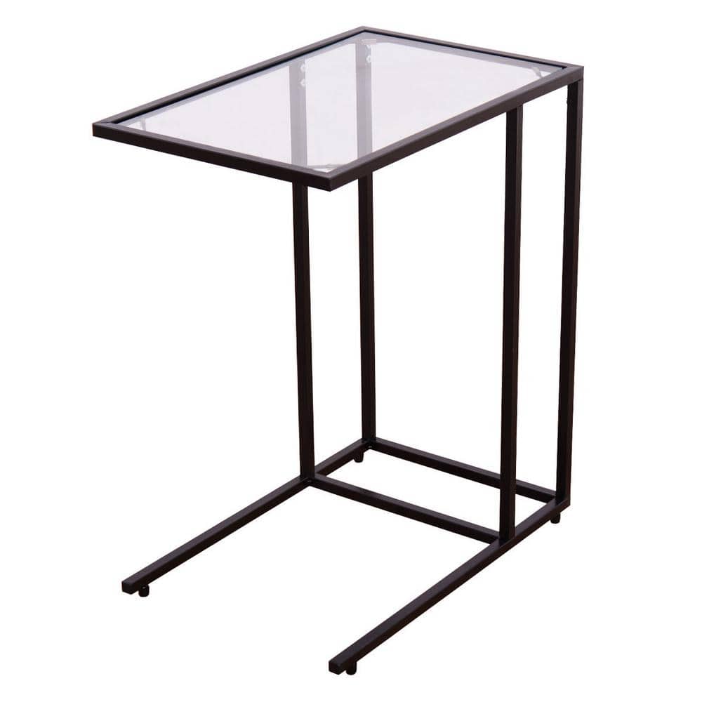 Sleek 26" Metal and Glass Sofa Side Snack Tray Table