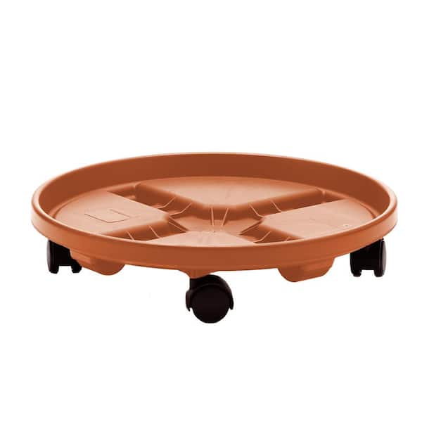 Bloem Caddy Round 16 in. Terra Cotta Plastic Plant Stand Caddy with Wheels