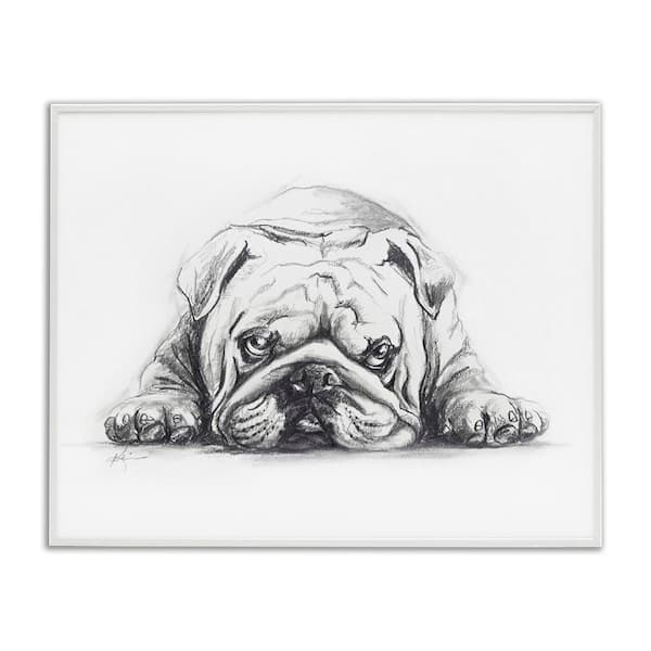 Stupell Industries Bulldog Puppy Naptime by Lindsay Kivi Fine Art White Framed Animal Giclee Art Print 11 in. x 14 in.
