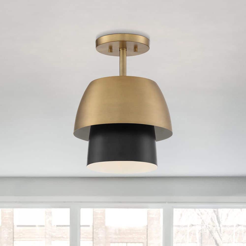 Moonshadow 11 in. 1-Light Old Satin Brass Transitional Entryway Semi-Flush Mount with Metal Shade price history on PriceWatchPro