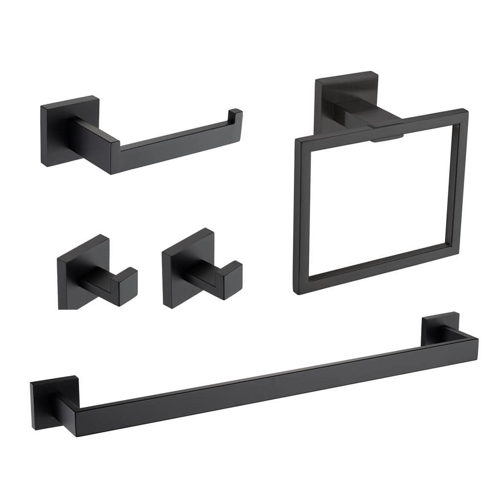 Matte Black Stainless Steel 5-Piece Modern Bathroom Hardware Set