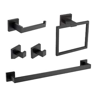 5-Pieces Bath Hardware Set with Mounting Hardware Included in Matte Black