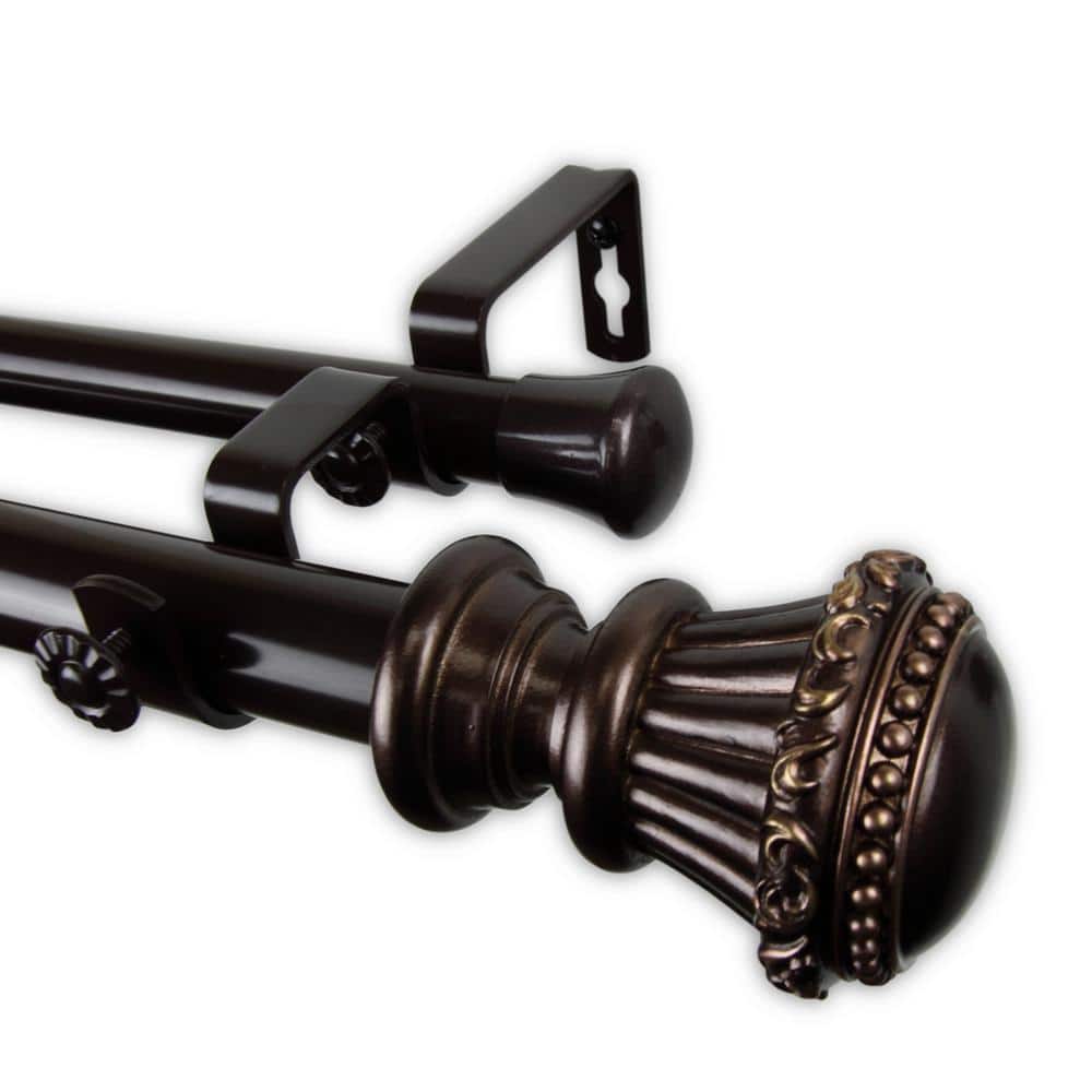 Bronze Steel Double Curtain Rod with Floral Finials
