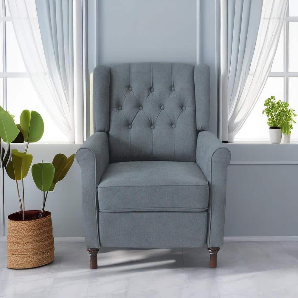 Gray Linen Tufted Push Back Recliner Chair Living Room Chair, Single Sofa Accent Recliner with