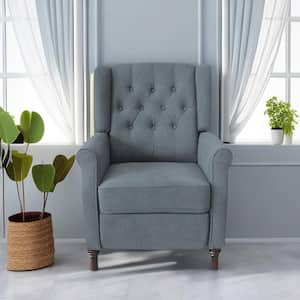 Gray Linen Tufted Push Back Recliner Chair Living Room Chair, Single Sofa Accent Recliner with Nailheads Roll Arm