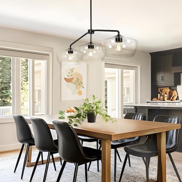 Modern Industrial 47.2 in. 3-Lights Linear Island Lamp, Black Pendant Light with Barn Clear Glass for Dining Room