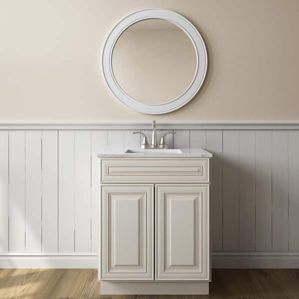 HOMEIBRO 24 in. W x 21 in. D x 34.5 in. H in Cameo White Plywood Ready to Assemble Vanity Base Kitchen Cabinet.