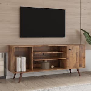 Modern TV Stand Fits TV's up to 60 in. with 1 storage and 2 shelves Cabinet, high quality particle board, Oak/Black