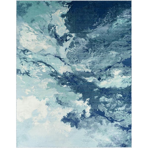Natassa Aqua 7 ft. 10 in. x 10 ft. Abstract Indoor/Outdoor Patio Area Rug