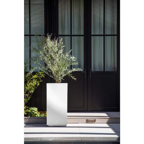 Block Series Pedestal 32 in. Tall White Plastic Planter