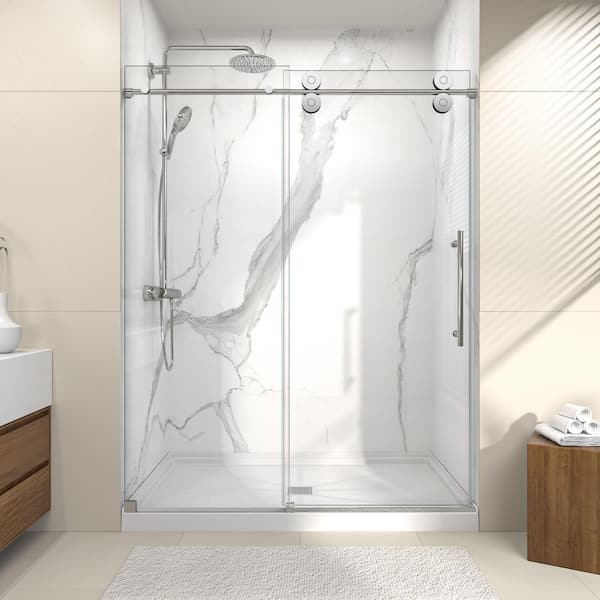 Valora 60 in. W x 72 in. H Single Sliding Frameless Shower Door in Chrome with SGCC 5/16 in. (8 mm) Tempered Clear Glass