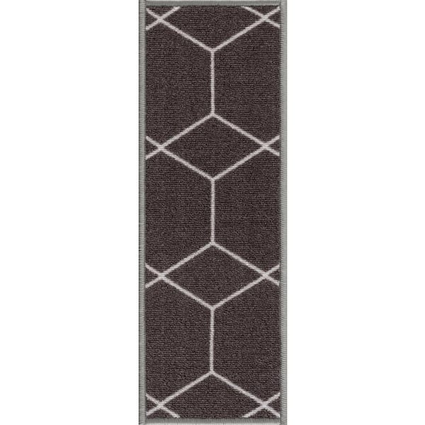Hexagon Design Dark Gray Color 8.5 in. x 26 in. Polyamide Stair Tread Cover 1 Piece