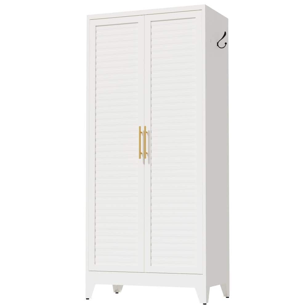 "71"" White Metal Wardrobe Closet with 2 Doors, Portable Storage Cabinet for Bedroom, Small Apartments, Dorm" price history on PriceWatchPro