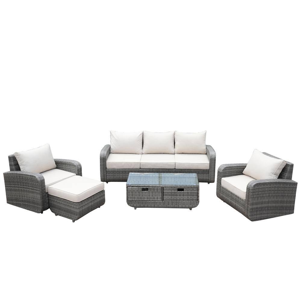 moda furnishings Penny 5-Piece Wicker Patio Conversation Set with Beige ...