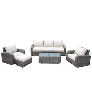 Penny 5-Piece Wicker Patio Conversation Set with Beige Cushions