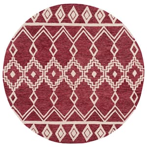 Abstract Red/Ivory 6 ft. x 6 ft. Chevron Tribal Round Area Rug