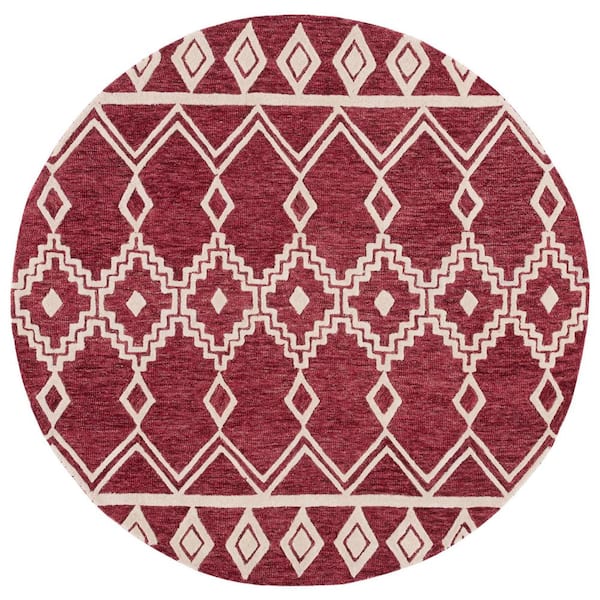 SAFAVIEH Abstract Red/Ivory 6 ft. x 6 ft. Chevron Tribal Round Area Rug
