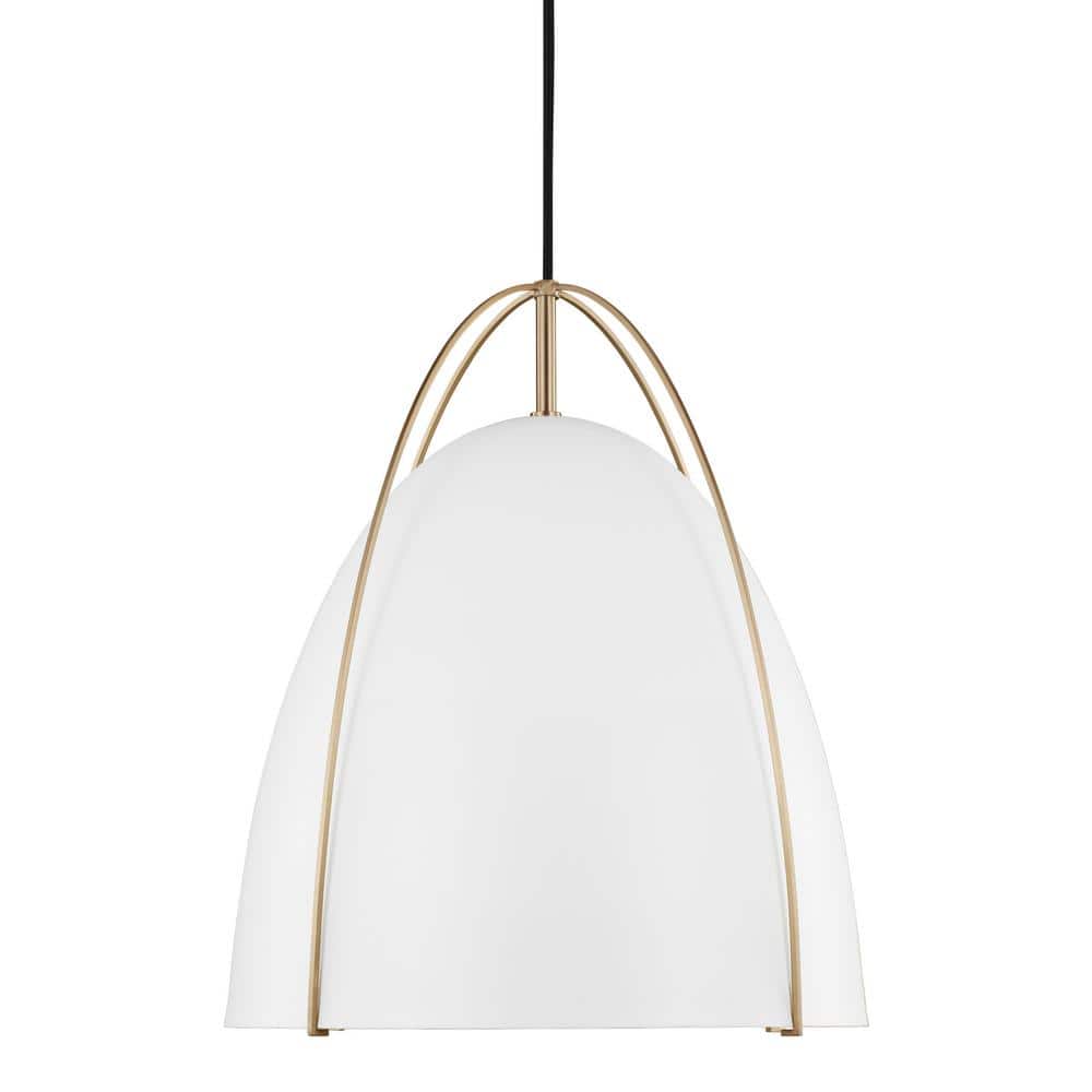 Satin Brass Modern Bowl Pendant Light with Matte White Shade