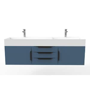 Maranon 60 in. W x 19 in. D x 19.25 in. H Double Floating Bath Vanity in Matte Blue with Black Trim and White Top