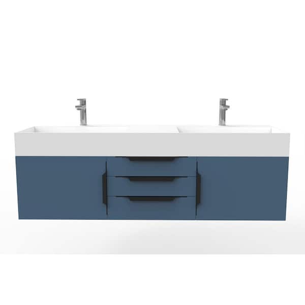 Maranon 60 in. W x 19 in. D x 19.25 in. H Double Floating Bath Vanity in Matte Blue with Black Trim and White Top