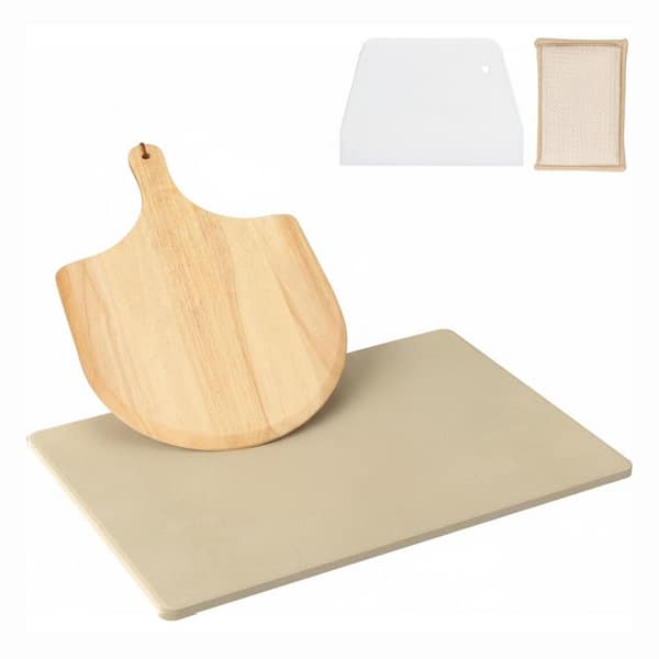 Universal Extra Large Cordierite Rectangular Pizza Stone Natural Finish Pizza Baking Accessories with Wood Peel