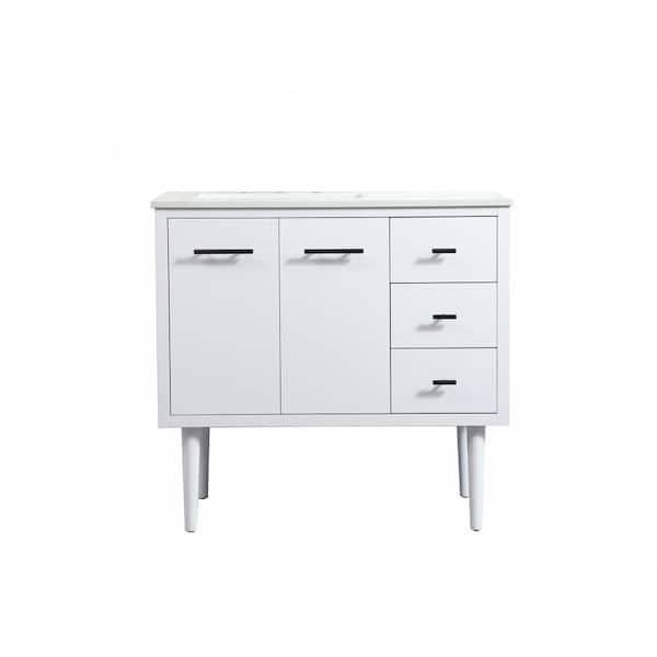 Unbranded Simply Living 36 in. W x 22 in. D x 33.5 in. H Bath Vanity in White with Ivory White Engineered Marble Top