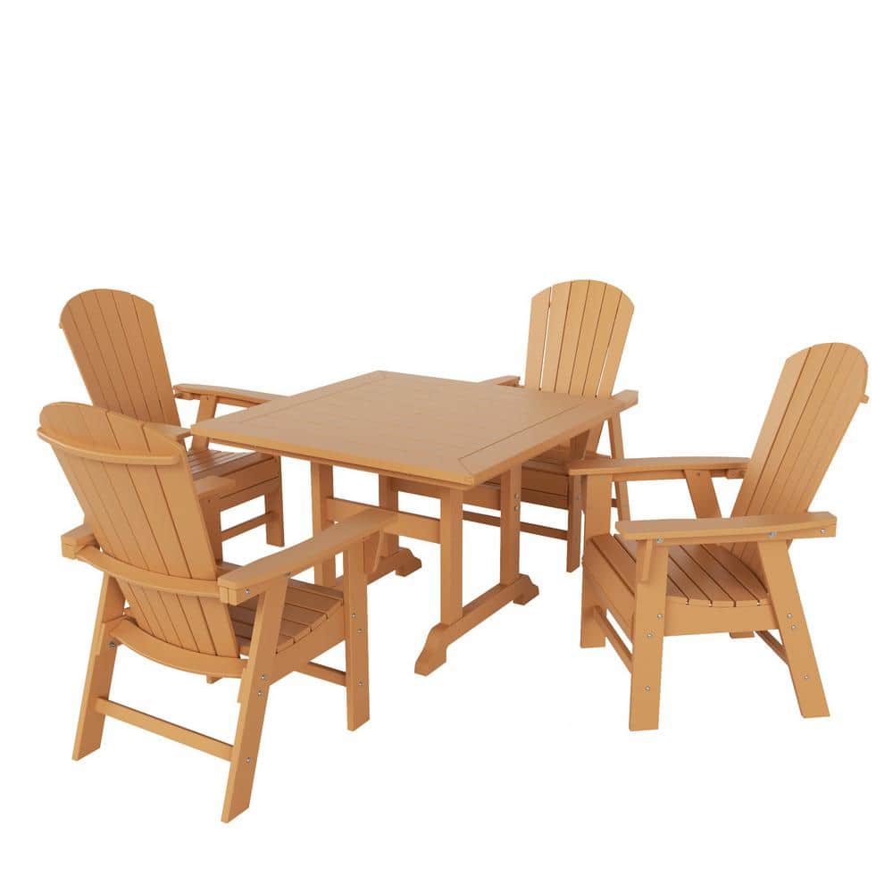 Altura 5-Piece White Poly Square Outdoor Dining Set with Armchairs