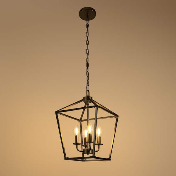 Briignite 8 in. Black 4-Light Geometric Open Cage Pendant