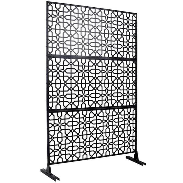 Miscool Anky 76 in. H x 48 in. W Steel Garden Fence, Metal Privacy Screens and Panels with Free Standing in Black