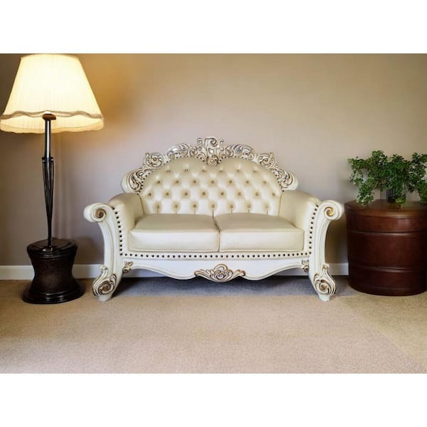 70 in. Champagne Solid Faux Leather 2-Seater Loveseat with Reclining