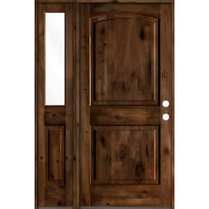 44 in. x 80 in. Knotty Alder Left-Hand/Inswing Clear Glass Provincial Stain Wood Prehung Front Door with Sidelite