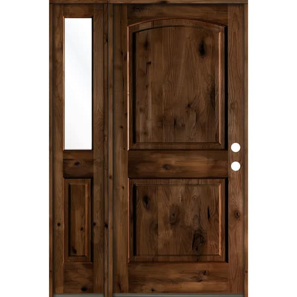 Krosswood Doors 44 in. x 80 in. Knotty Alder Left-Hand/Inswing Clear Glass Provincial Stain Wood Prehung Front Door with Sidelite
