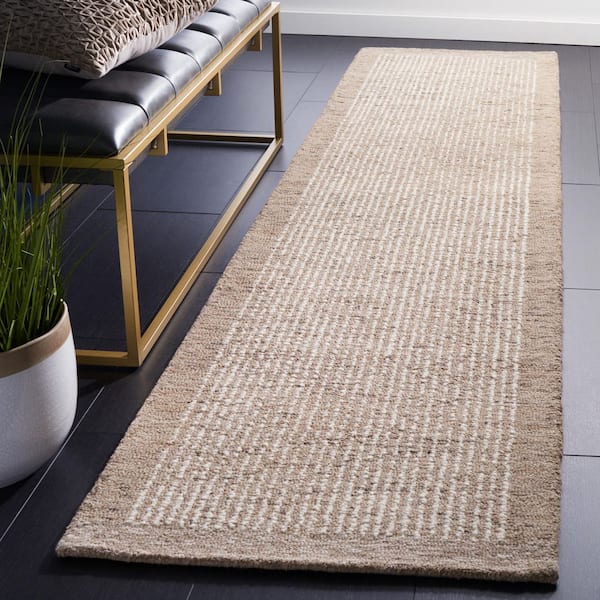 Metro 2 ft. x 9 ft. Ivory/Light Brown Border Striped Runner Rug
