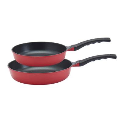 2-Piece Red Lite Cast Aluminum Stove Top Frying Pan Set with Handles