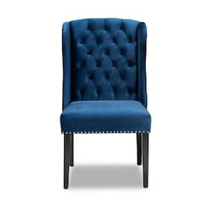 Lamont Navy Blue and Dark Brown Upholstered Dining Chair
