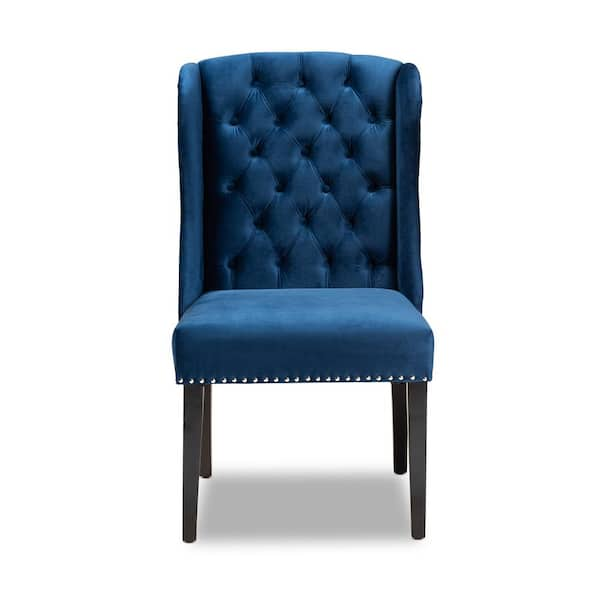 Baxton Studio Lamont Navy Blue and Dark Brown Upholstered Dining Chair ...