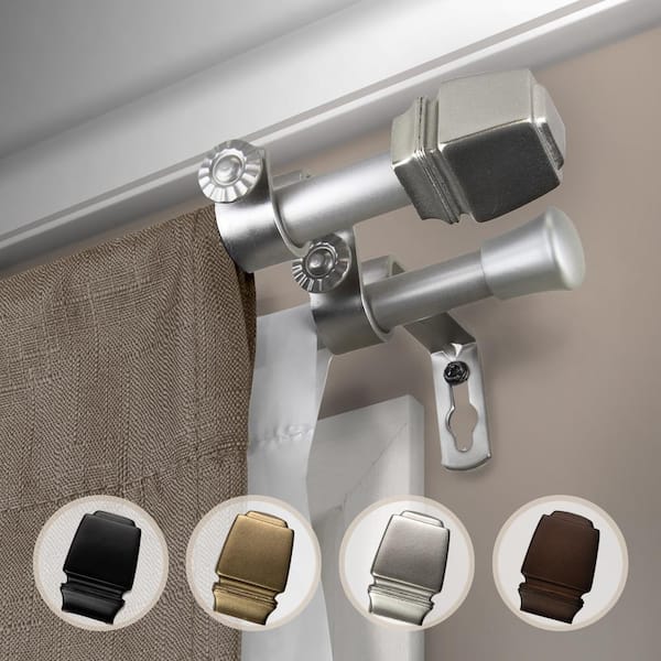 EMOH 5/8" Dia Adjustable 28-48" Double Curtain Rod in Satin Nickel with Judson Finials
