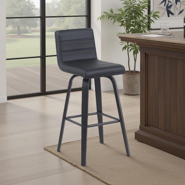 Vienna 30 in. Bar Height Black Upholstered Swivel Barstool