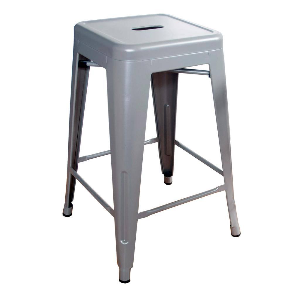 Silver 24" Metal Backless Counter Stools, Set of 2