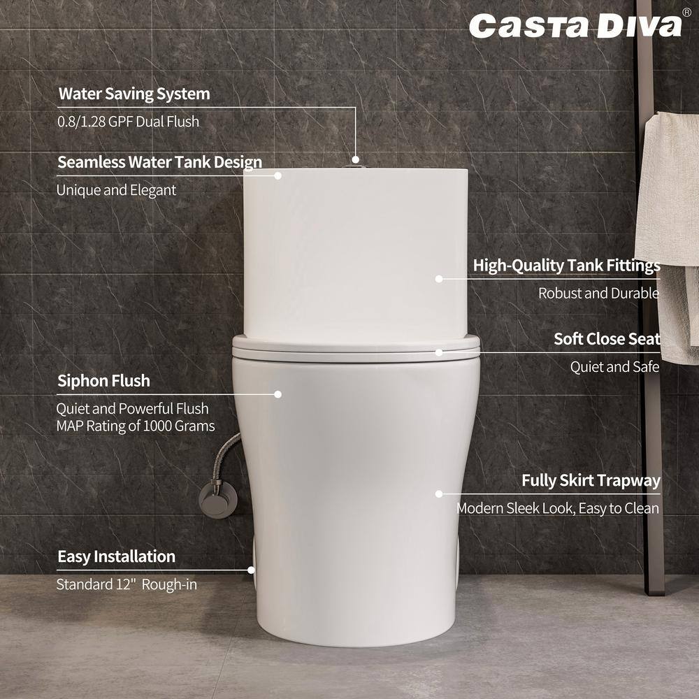 Gloss White Round One-Piece Dual Flush Toilet with Soft Close Seat