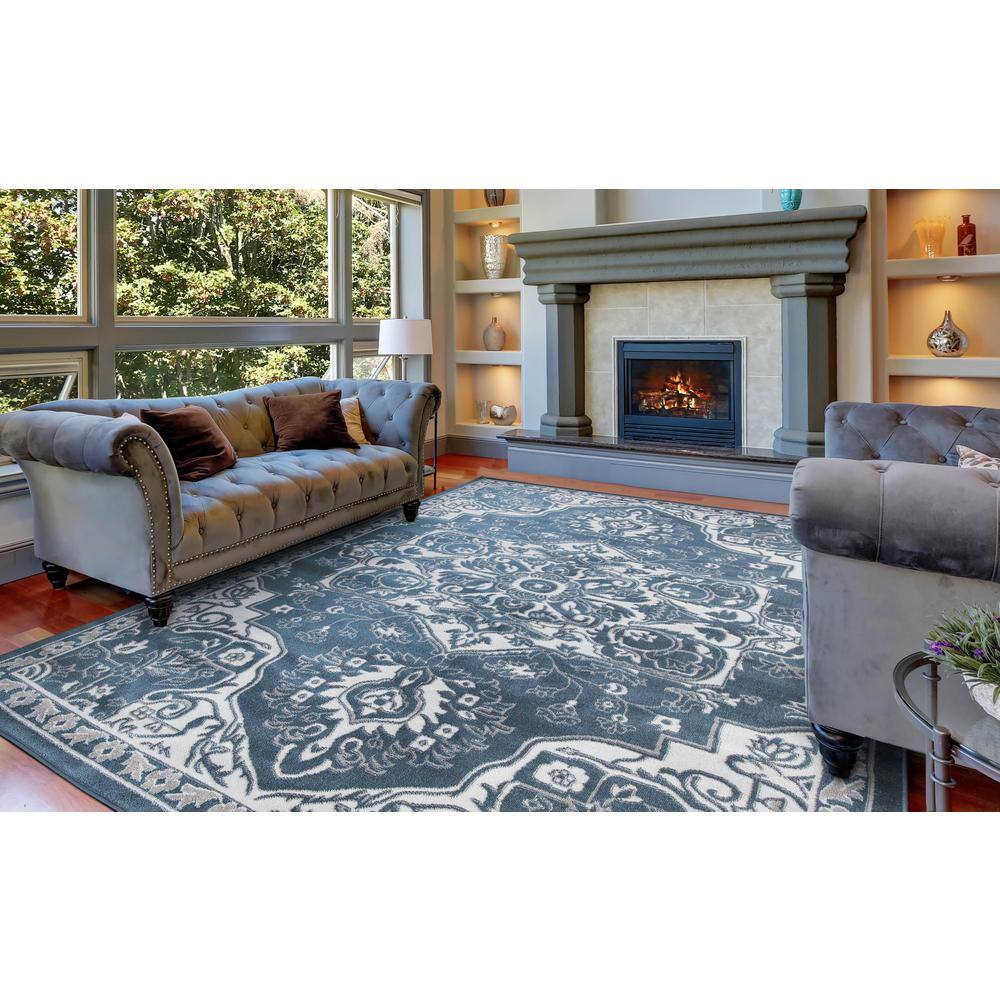 Blue and White Medallion 8' x 10' Synthetic Area Rug