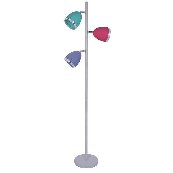 Perfect Home 64.5 in. 3-Light Gloss Oyster Floor Lamp with Iris, Red, and Seaside shades